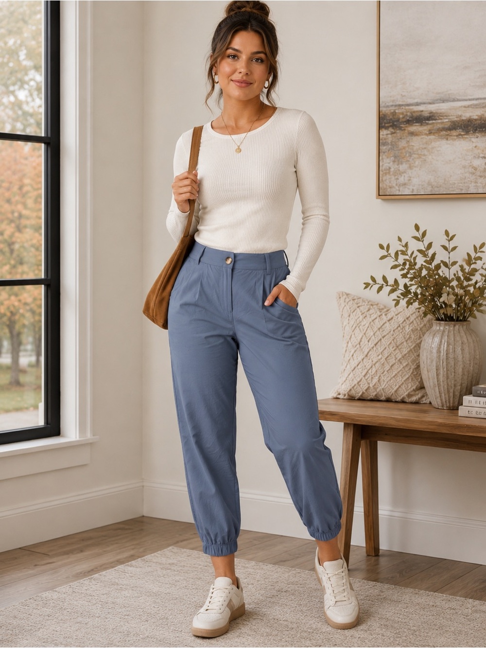 Halara Grisaile Mid Rise 7/8 Cotton Jogger Pants L Petite NWT